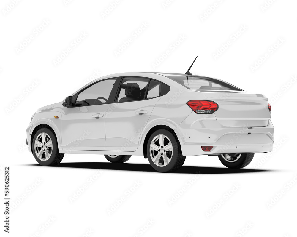 Modern white car isolated on transparent background. 3d rendering - illustration