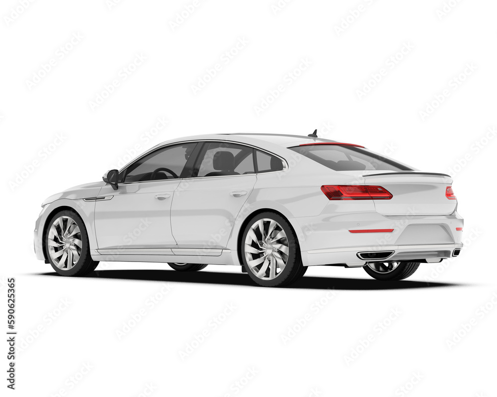 White modern car isolated on transparent background. 3d rendering - illustration