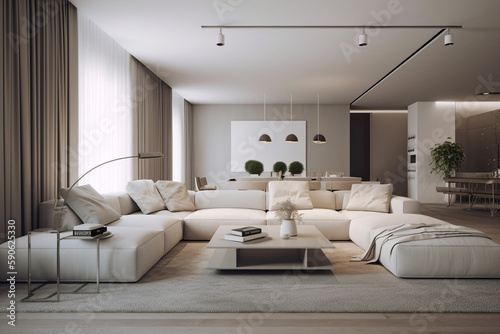 interior design of a modern light living room with furniture created using generative Al tools
