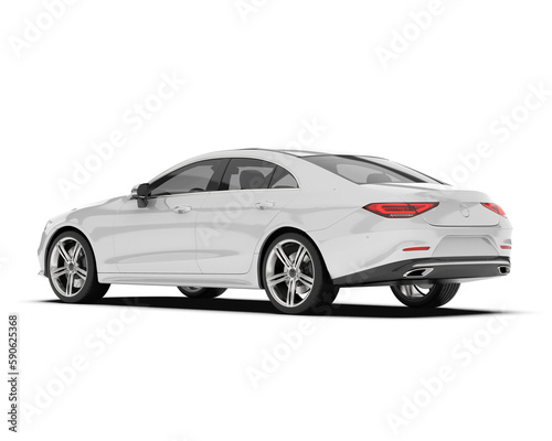White modern car isolated on transparent background. 3d rendering - illustration