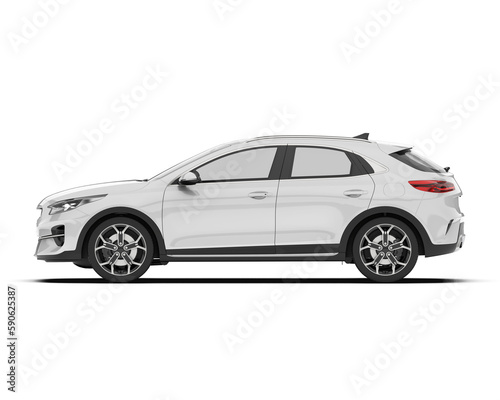 White modern car isolated on transparent background. 3d rendering - illustration