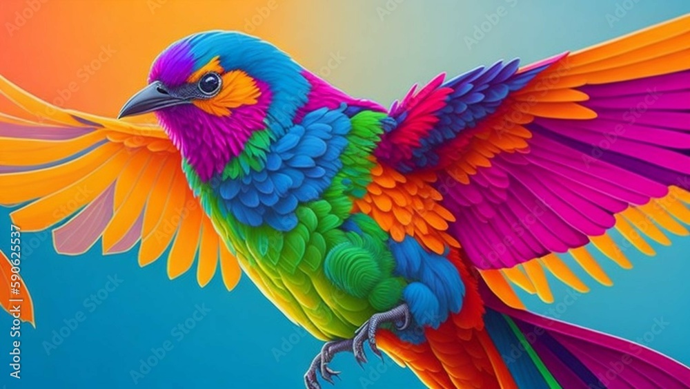 Obraz premium Generative Ai, Illustration of a colorful bird, with a colorful background