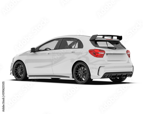 White modern car isolated on transparent background. 3d rendering - illustration