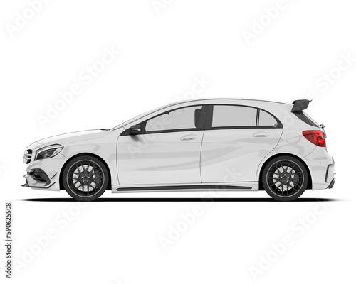 White modern car isolated on transparent background. 3d rendering - illustration