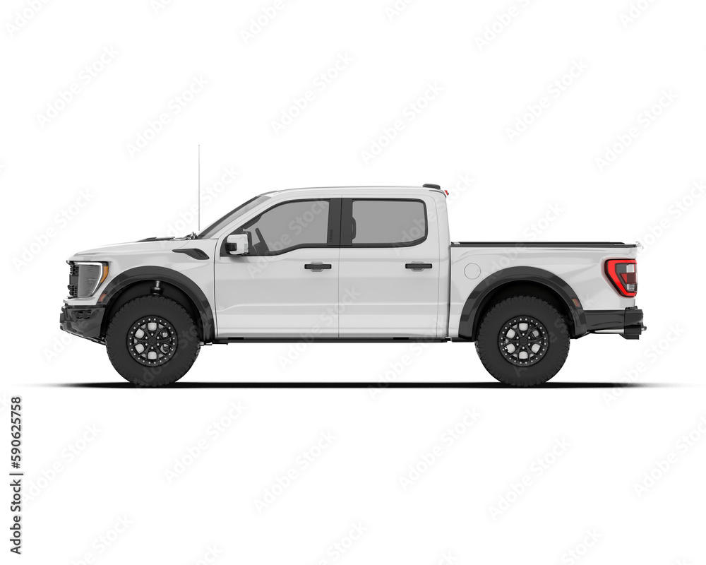 White pickup truck  isolated on transparent background. 3d rendering - illustration