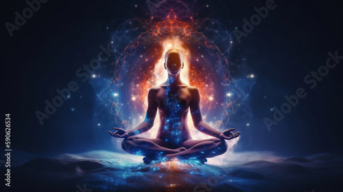 Concept of meditation and spiritual practice  expanding of consciousness  chakras and astral body activation  mystical inspiration image. Generative ai