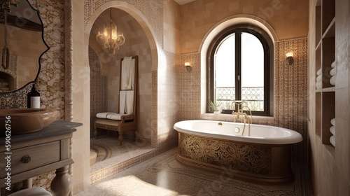 Interior of a luxury bathroom in classic style in earthly tones, generative ai design idea © Sabine