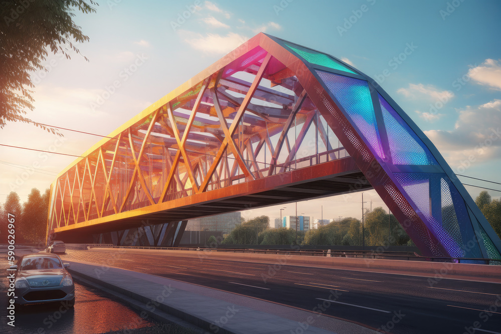 bridge over the river in many colors created with Generative AI technology