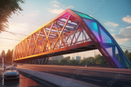 bridge over the river in many colors created with Generative AI technology © Robert Herhold