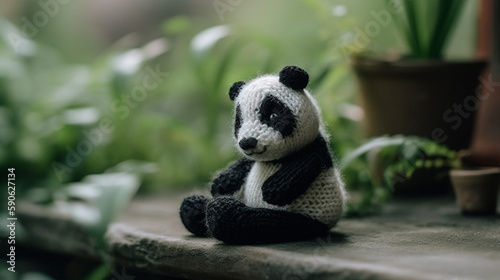 hand knitted baby panda Generative AI