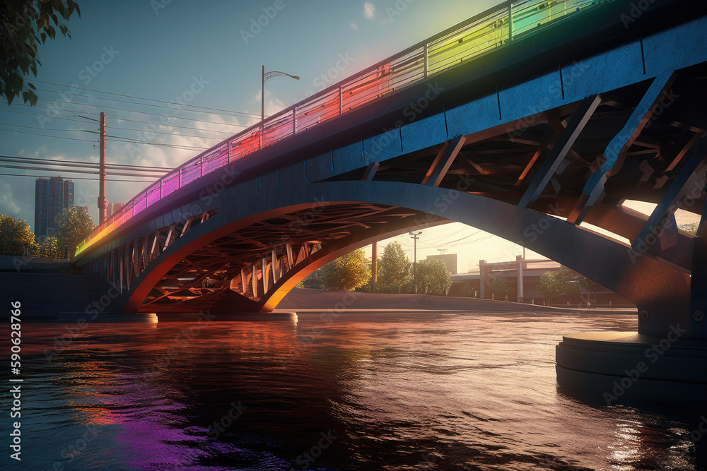 bridge over the river in many colors created with Generative AI technology