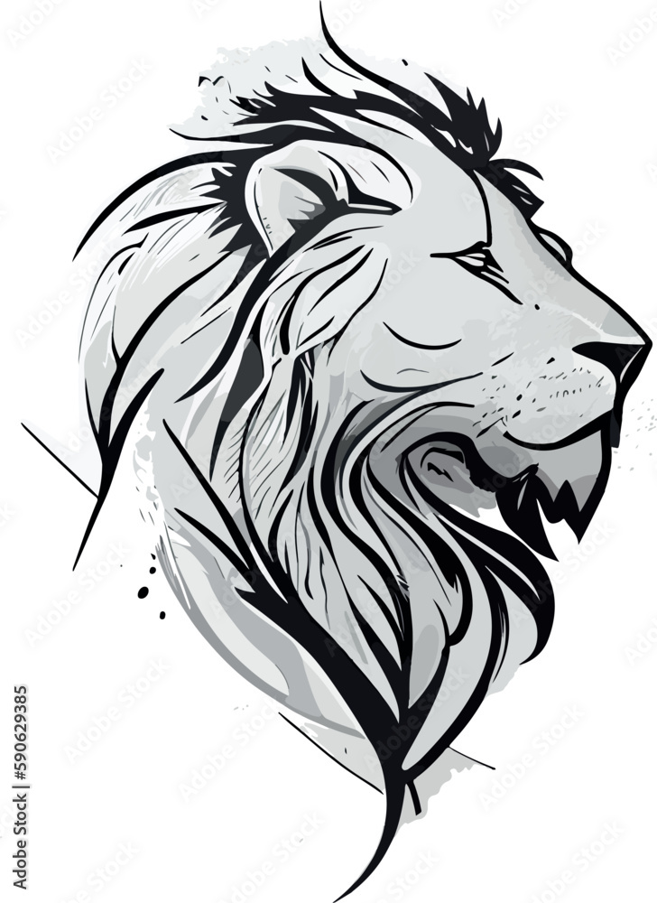 Black and white lion in logo style. Isolated vector illustration