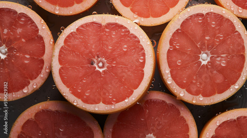 Glistening Fresh Grapefruit from Top-Down View. High-End Food Photography. Generative AI