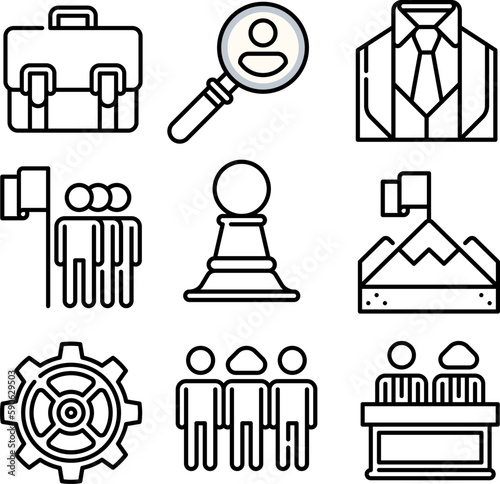Sets of icons with black white line editable