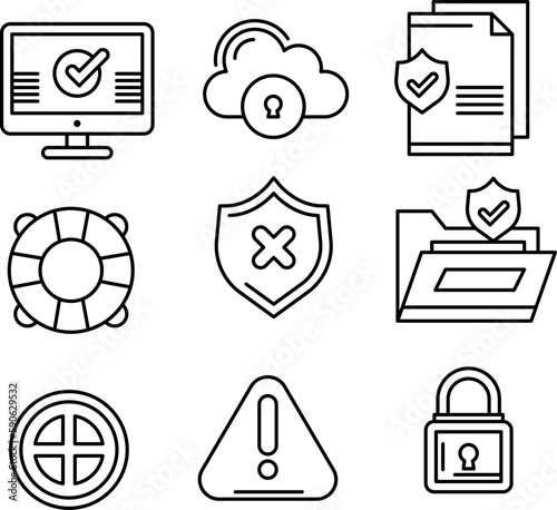 Sets of icons with black white line editable