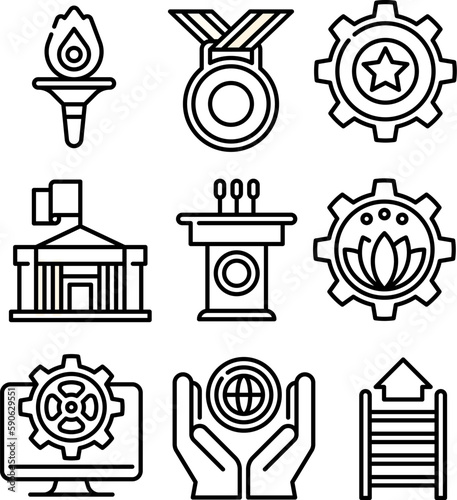 Sets of icons with black white line editable