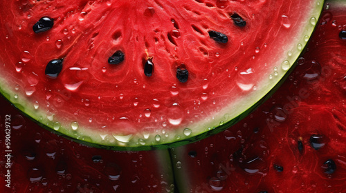 Glistening Fresh Whole Watermelon With A Slice from Top-Down View. High-End Food Photography. Generative AI