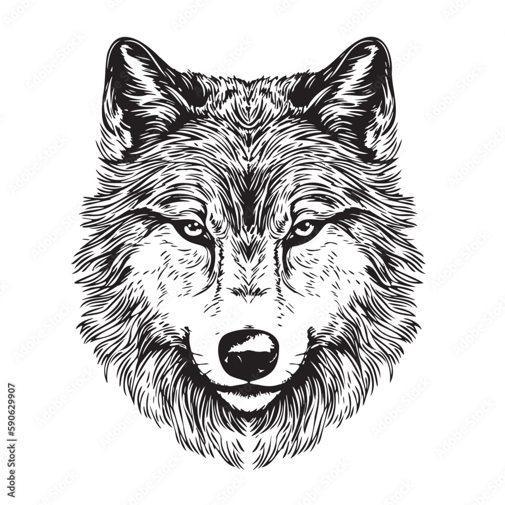 Wolf head sketch hand drawn in doodle style illustration - obrazy, fototapety, plakaty 