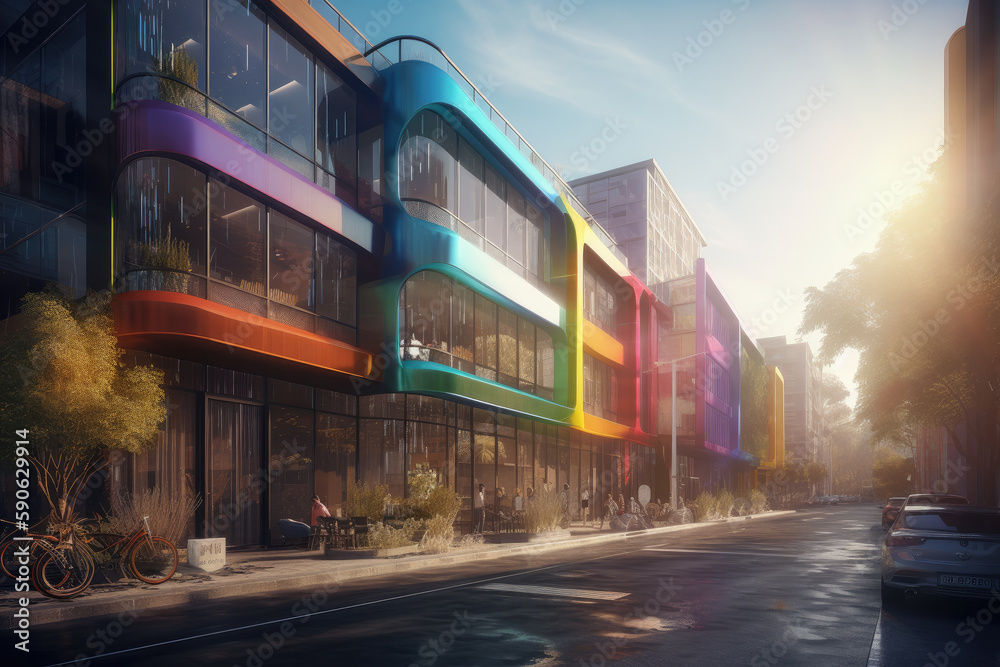 apartment or business building in many colors created with Generative AI technology