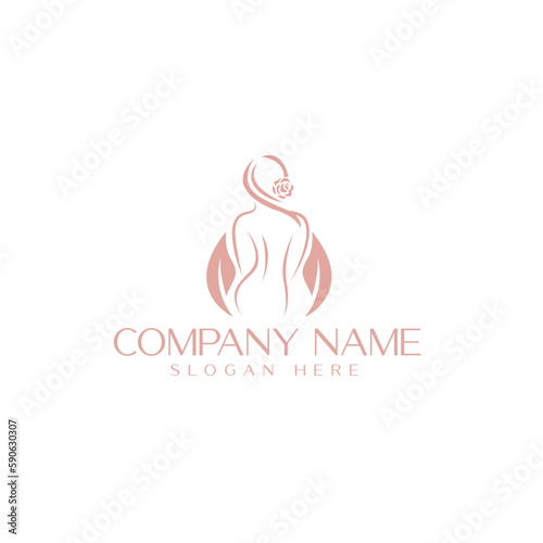 Beautiful female figure. Vector logo design template and illustration in simple minimal linear style - body positive emblem, abstract badge for lingerie designer
