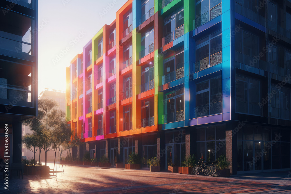 Fototapeta premium apartment or business building in many colors created with Generative AI technology