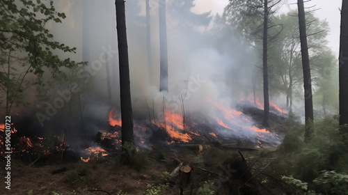 Waldbrand mit B  umen im Feuer. Generative ai