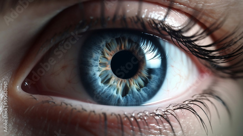 Human blue eye realistic beautiful closeup zoom, created by. Generative ai