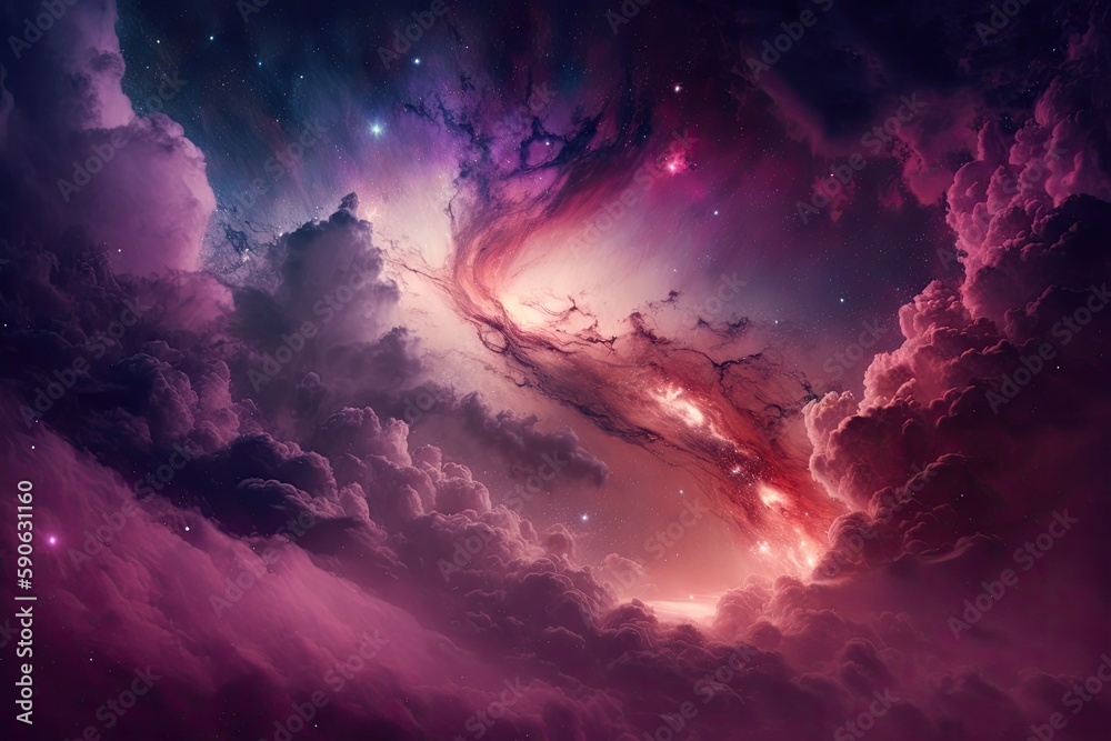 galaxy and pink clouds in the background. Generative AI