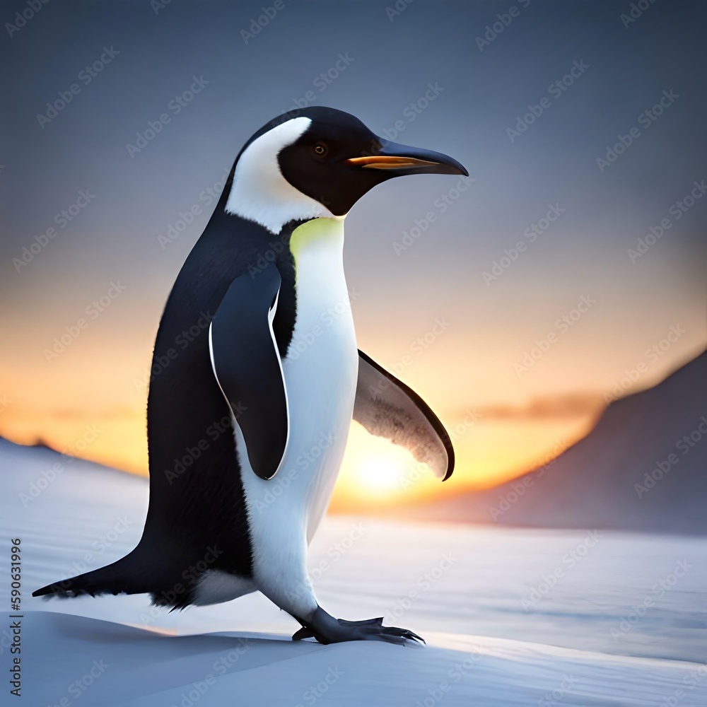 Obraz premium Penguin On The Rocks Generated AI