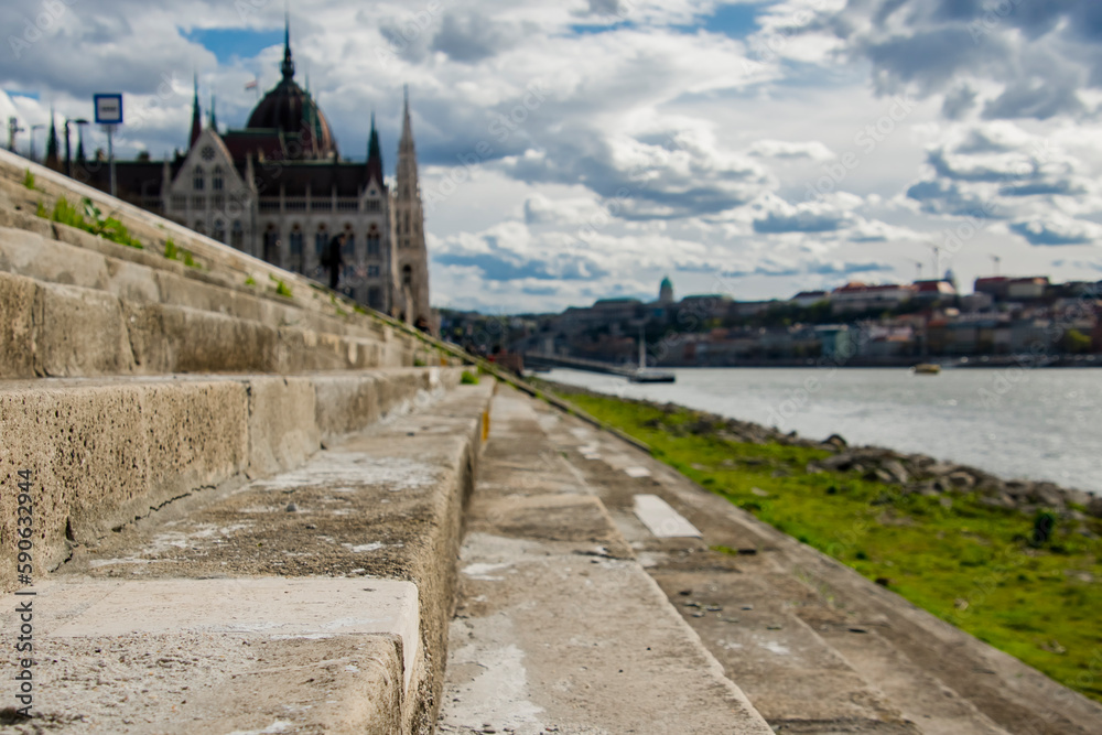 Stairs along the river Danube in Budapest