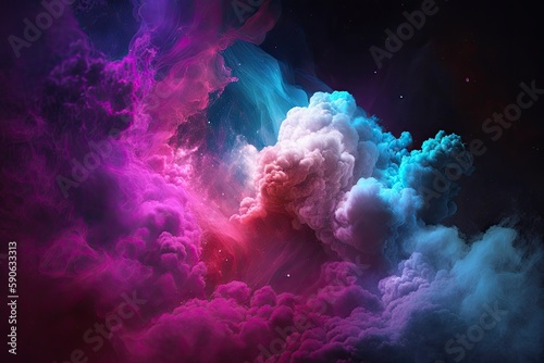 Abstract backdrop idea with a galaxy of blue and pink haze and dazzling glitter. Generative AI