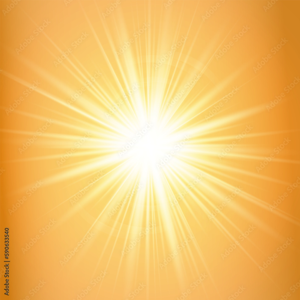 Background with rays. Golden orange background with glowing sunbeams, flare, light. Dynamic background with vivid rays emanating from a central point. For to any design project. Vector illustration. Background with rays. Golden orange background with glowing sunbeams, flare, light. Dynamic background with vivid rays emanating from a central point. For to any design project. Vector illustration.