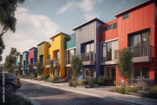 town houses in colorful style created with Generative AI technology