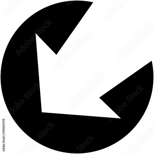 Ícone com seta diagonal à esquerda para baixo