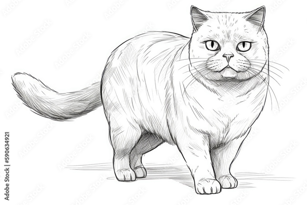 Cute Cartoon Kitten Cat outlined for coloring book isolated on a white background. Generative AI