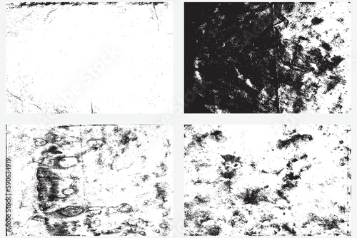Set of grunge dirty page overlays design element, textured dirty wrinkled papers backgrounds textures with dust particles. Vector