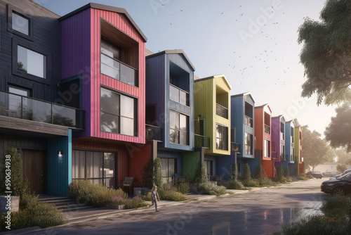 town houses in colorful style created with Generative AI technology © Robert Herhold