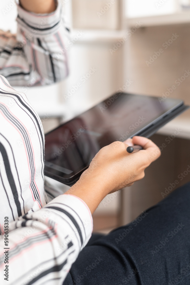 touch screen of a mobile device, modern tablet technology for office ...