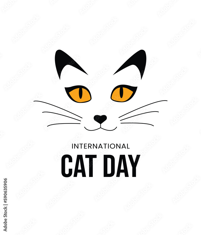 World cat day, international cat day, vector illustration, flyer, banner, social media post, poster, typography, icons, cat face, cat body shape