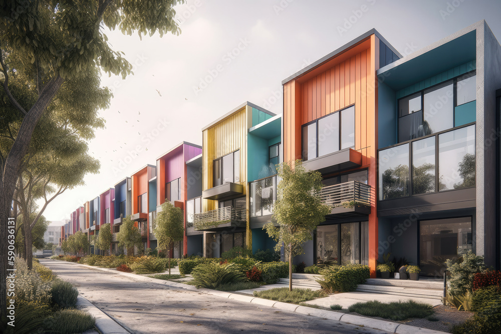 Obraz premium town houses in colorful style created with Generative AI technology