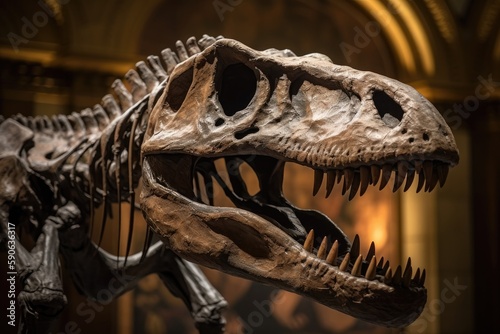 dinosaur skeleton exhibit in a natural history museum. Generative AI © 2rogan