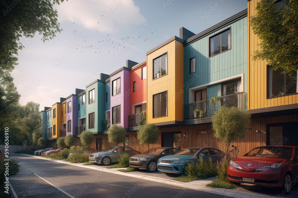 Obraz premium town houses in colorful style created with Generative AI technology