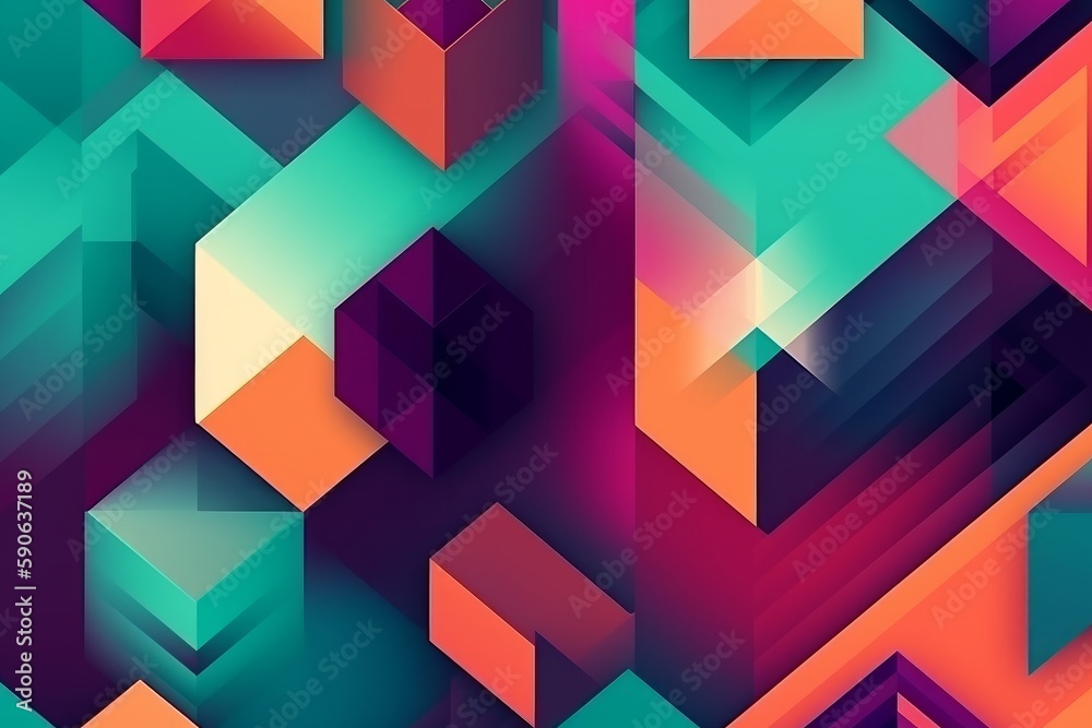 Vibrant Geometric Shapes in Abstract Background, Generative AI