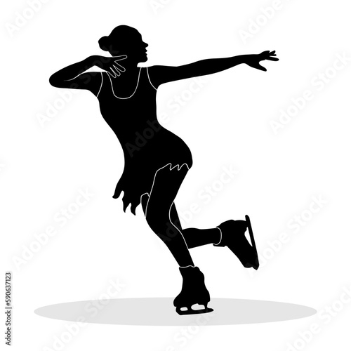 Professional female ice skater silhouette isolated on white background