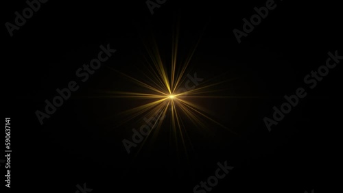 Loop center speed rotating flickering gold star rays lights optical lens flares shiny animation art on black background for screen project overlay. Lighting lamp rays effect dynamic bright video foota photo