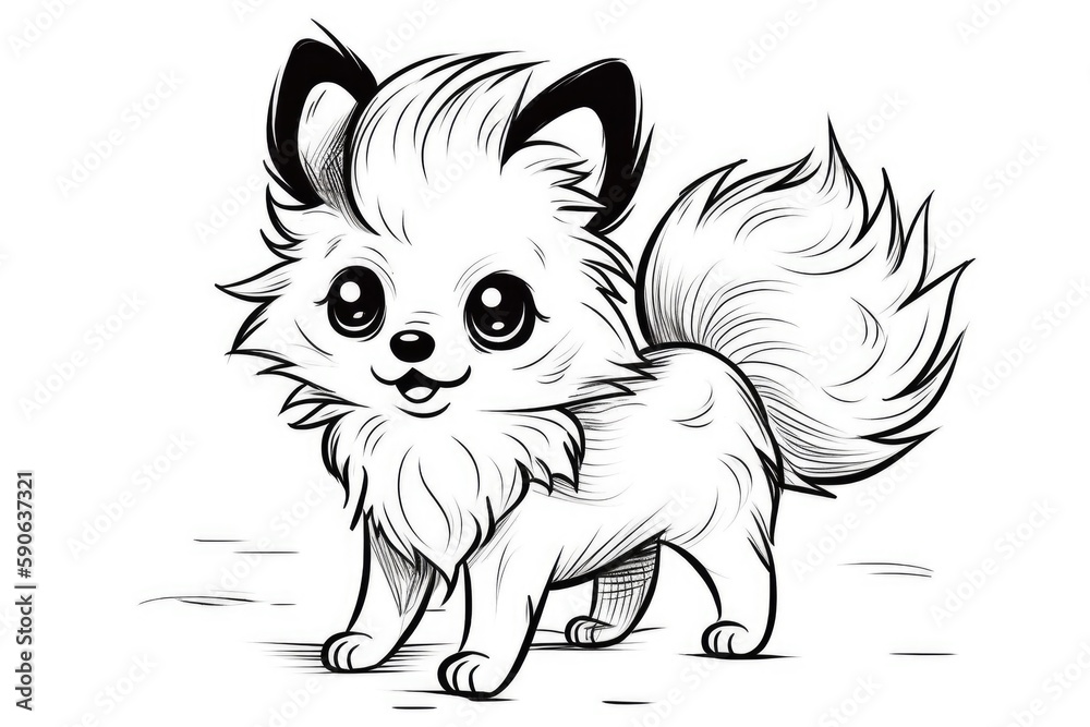 Obraz premium Coloring page outline of cartoon cute little puppy dog. illustration coloring book for kids. Generative AI