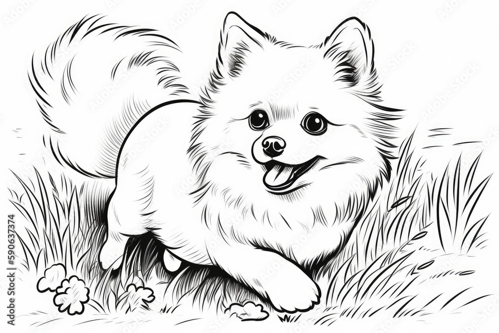 Obraz premium Coloring page outline of cartoon cute little puppy dog. illustration coloring book for kids. Generative AI