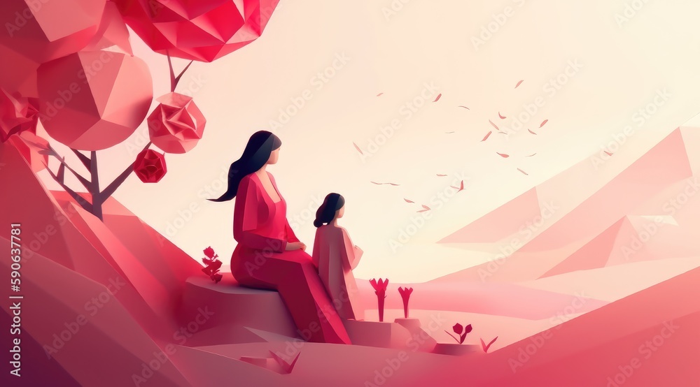 Mother's day greeting card clipart personalized mother card template, in the style of 3D polygonal paper art with Generative AI Mother's day greeting card clipart personalized mother card template, in the style of 3D polygonal paper art with Generative AI