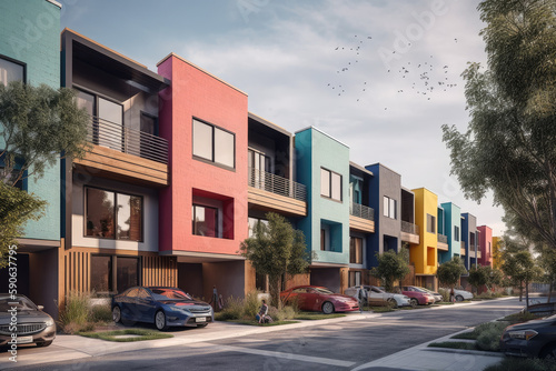 town houses in colorful style created with Generative AI technology