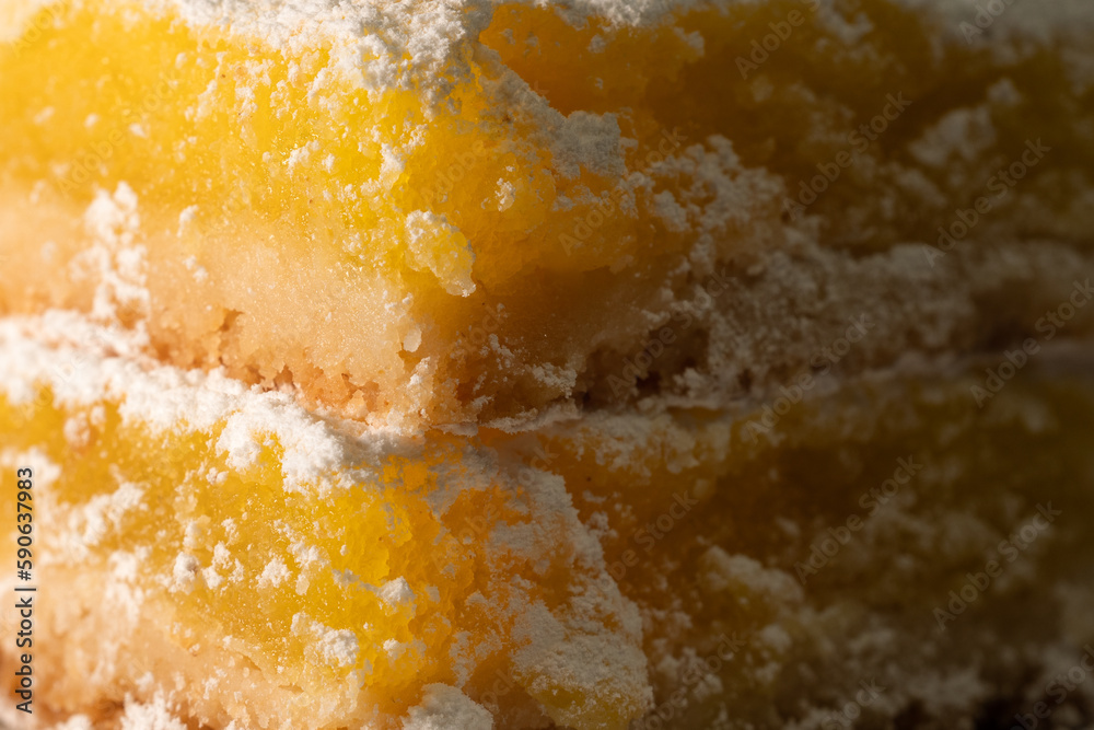 100mm Macro Lemon Bars , multi-layers, with powered sugar 100mm Macro Lemon Bars , multi-layers, with powered sugar